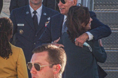 President Joe Biden steps off of Air Force One and gives a hug to New York Governor, Kathy Hochal after arriving at JFK airport on his way to the UN General Assembly which kicks off on September 21, 2021. (C) Bianca Otero September 20, 2021.