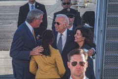 President Joe Biden steps off of Air Force One and greets New York Governor, Kathy Hochal, NYC Mayor, Bill de Blasio and his wife Chirlane McCray after arriving at JFK airport on his way to the UN General Assembly which kicks off on September 21, 2021. (C) Bianca Otero September 20, 2021.