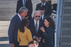 President Joe Biden steps off of Air Force One and greets New York Governor, Kathy Hochal, NYC Mayor, Bill de Blasio and his wife Chirlane McCray after arriving at JFK airport on his way to the UN General Assembly which kicks off on September 21, 2021. (C) Bianca Otero September 20, 2021.