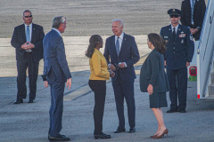 President Joe Biden steps off of Air Force One and greets New York Governor, Kathy Hochal, NYC Mayor, Bill de Blasio and his wife Chirlane McCray after arriving at JFK airport on his way to the UN General Assembly which kicks off on September 21, 2021. (C) Bianca Otero September 20, 2021.