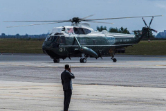 Personnel at JFK airport await the arrival of President Joe Biden aboard Marine One returing from the 76th UN General Assembly in which the President spoke for the first time at the Assembly. President Biden declared that the US will use "relentless diplomacy" instead of military means like that of the Afghanistan "relentless war" and that the next decade is a "decisive decade" for the world and our decisions will determine the global community's future. (C) Bianca Otero September 21, 2021   (C) Bianca Otero September 21, 2021