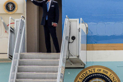 President Joe Biden boards Air Force One at JFK Airport after speaking for his first time at the 76th UN General Assembly as President on September 21, 2021. President Biden declared that the US will use "relentless diplomacy" instead of military means like that of the Afghanistan "relentless war" and that the next decade is a "decisive decade" for the world and our decisions will determine the global community's future. (C) Bianca Otero September 21, 2021