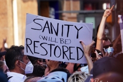 People gather in Times Square to celebrate the presidential election results that Joe Biden has defeated incumbent President Donald Trump.