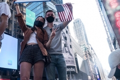 New Yorkers celebrate in Times Square the news that Joe Biden will be the 46th President of The United States.