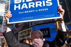 New York State Senator Chuck Schumer celebrates in Times Square the news that Joe Biden will be the 46th President of The United States.