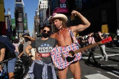 Celebrations breakout all over New York City with the news of  Biden/ Harris  Presidential victory. Naked Cowboy in Times Square