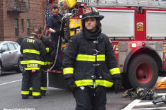 March 17, 2022  New York, 
New York City Fire Department personnel
battle an electrical fire in a 6th floor apartment 
in the Nostrand Houses in Sheepshead Bay.