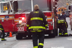 March 17, 2022  New York, 
New York City Fire Department personnel
battle an electrical fire in a 6th floor apartment 
in the Nostrand Houses in Sheepshead Bay.