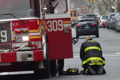 March 17, 2022  New York, 
New York City Fire Department personnel
battle an electrical fire in a 6th floor apartment 
in the Nostrand Houses in Sheepshead Bay.