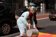 Juliet Germanotta age 39 dressed as Lady Liberty smears red paint on the Black Lives Matter mural in front of Trump Tower in Manhattan she was arrested and taken to the Midtown south precinct  . 8/23/2020