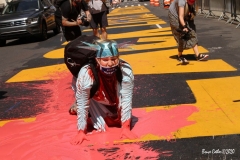 Juliet Germanotta age 39 dressed as Lady Liberty smears red paint on the Black Lives Matter mural in front of Trump Tower in Manhattan she was arrested and taken to the Midtown south precinct  . 8/23/2020