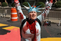 Juliet Germanotta age 39 dressed as Lady Liberty smears red paint on the Black Lives Matter mural in front of Trump Tower in Manhattan she was arrested and taken to the Midtown south precinct  . 8/23/2020