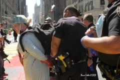Juliet Germanotta age 39 dressed as Lady Liberty smears red paint on the Black Lives Matter mural in front of Trump Tower in Manhattan she was arrested and taken to the Midtown south precinct  . 8/23/2020