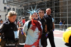 Juliet Germanotta age 39 dressed as Lady Liberty smears red paint on the Black Lives Matter mural in front of Trump Tower in Manhattan she was arrested and taken to the Midtown south precinct  . 8/23/2020