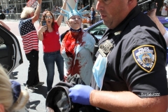 Juliet Germanotta age 39 dressed as Lady Liberty smears red paint on the Black Lives Matter mural in front of Trump Tower in Manhattan she was arrested and taken to the Midtown south precinct  . 8/23/2020