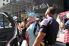Juliet Germanotta age 39 dressed as Lady Liberty smears red paint on the Black Lives Matter mural in front of Trump Tower in Manhattan she was arrested and taken to the Midtown south precinct  . 8/23/2020