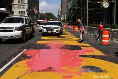Juliet Germanotta age 39 dressed as Lady Liberty smears red paint on the Black Lives Matter mural in front of Trump Tower in Manhattan she was arrested and taken to the Midtown south precinct  . 8/23/2020