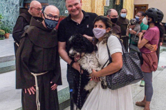 Animals and their humans receive blessings in the ceremony inside the Church of St. Francis of Assisi, NYC during the Blessing of Animals that takes place every year on the first Sunday of October. 
In the Roman Catholic Church, St. Francis of Assisi is patron saint of animals, merchants and ecology.
People from all over bring their beloved furry and not so furry companions to receive blessings. This year broke an all time record of attendees who seek better horizons and better health for the upcoming year. (C) Bianca Otero, NYC. October 3, 2021.