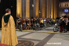 April 30, 2022  24th annual Blessing of the Bikes  held at Cathedral Church of Saint John the Devine.
Father Patrick Malloy, said a few kind words and then sprinkled the bikes with Holy Water, There was a moment of silence to remember those cyclists  lost in the past year, The Reverend Canon Patrick Malloy,
in Golden Vestments greets Bikers and conducts the ceremony.
