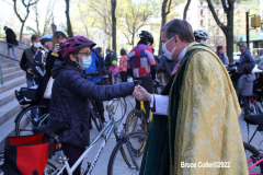 April 30, 2022  24th annual Blessing of the Bikes  held at Cathedral Church of Saint John the Devine.
Father Patrick Malloy, said a few kind words and then sprinkled the bikes with Holy Water, There was a moment of silence to remember those cyclists  lost in the past year, The Reverend Canon Patrick Malloy,
in Golden Vestments greets Bikers and conducts the ceremony.