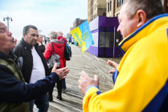 Russian and Ukrainian residents as well as other Slavic nationalities came together to protest the Russian War on Ukraine at Brighton Beach, Brooklyn. 

New York City has the largest Ukrainian, Russian and Slavic concentrated population in one area with in the United States. 
Sunday, March 6, 2022. (C) Bianca Otero