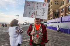 Russian and Ukrainian residents as well as other Slavic nationalities came together to protest the Russian War on Ukraine at Brighton Beach, Brooklyn. 

New York City has the largest Ukrainian, Russian and Slavic concentrated population in one area with in the United States. 
Sunday, March 6, 2022. (C) Bianca Otero