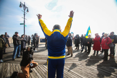 Russian and Ukrainian residents as well as other Slavic nationalities came together to protest the Russian War on Ukraine at Brighton Beach, Brooklyn. 

New York City has the largest Ukrainian, Russian and Slavic concentrated population in one area with in the United States. 
Sunday, March 6, 2022. (C) Bianca Otero