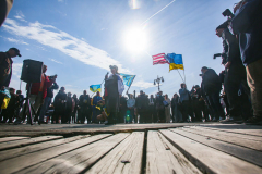 Russian and Ukrainian residents as well as other Slavic nationalities came together to protest the Russian War on Ukraine at Brighton Beach, Brooklyn. 

New York City has the largest Ukrainian, Russian and Slavic concentrated population in one area with in the United States. 
Sunday, March 6, 2022. (C) Bianca Otero