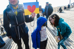 Russian and Ukrainian residents as well as other Slavic nationalities came together to protest the Russian War on Ukraine at Brighton Beach, Brooklyn. 

New York City has the largest Ukrainian, Russian and Slavic concentrated population in one area with in the United States. 
Sunday, March 6, 2022. (C) Bianca Otero