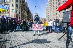 Russian and Ukrainian residents as well as other Slavic nationalities came together to protest the Russian War on Ukraine at Brighton Beach, Brooklyn. 

New York City has the largest Ukrainian, Russian and Slavic concentrated population in one area with in the United States. 
Sunday, March 6, 2022. (C) Bianca Otero