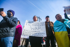 Russian and Ukrainian residents as well as other Slavic nationalities came together to protest the Russian War on Ukraine at Brighton Beach, Brooklyn. 

New York City has the largest Ukrainian, Russian and Slavic concentrated population in one area with in the United States. 
Sunday, March 6, 2022. (C) Bianca Otero