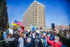 Russian and Ukrainian residents as well as other Slavic nationalities came together to protest the Russian War on Ukraine at Brighton Beach, Brooklyn. 

New York City has the largest Ukrainian, Russian and Slavic concentrated population in one area with in the United States. 
Sunday, March 6, 2022. (C) Bianca Otero