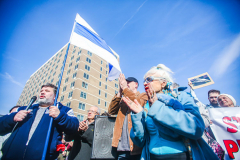 Russian and Ukrainian residents as well as other Slavic nationalities came together to protest the Russian War on Ukraine at Brighton Beach, Brooklyn. 

New York City has the largest Ukrainian, Russian and Slavic concentrated population in one area with in the United States. 
Sunday, March 6, 2022. (C) Bianca Otero