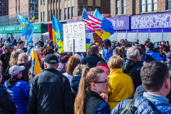 Russian and Ukrainian residents as well as other Slavic nationalities came together to protest the Russian War on Ukraine at Brighton Beach, Brooklyn. 

New York City has the largest Ukrainian, Russian and Slavic concentrated population in one area with in the United States. 
Sunday, March 6, 2022. (C) Bianca Otero