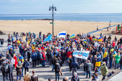 Russian and Ukrainian residents as well as other Slavic nationalities came together to protest the Russian War on Ukraine at Brighton Beach, Brooklyn. 

New York City has the largest Ukrainian, Russian and Slavic concentrated population in one area with in the United States. 
Sunday, March 6, 2022. (C) Bianca Otero