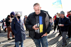 March 6, 2022  New York, 
Pro Ukrainian Rally in The "Little Odessa" neighborhood in Brighton Beach Brooklyn.
Protestors stand on the Riegelmann Boardwalk chanting "Close the Airspace" and for "Putin to get of of the Ukraine".