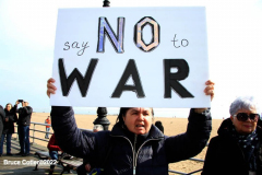 March 6, 2022  New York, 
Pro Ukrainian Rally in The "Little Odessa" neighborhood in Brighton Beach Brooklyn.
Protestors stand on the Riegelmann Boardwalk chanting "Close the Airspace" and for "Putin to get of of the Ukraine".