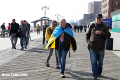 March 6, 2022  New York, 
Pro Ukrainian Rally in The "Little Odessa" neighborhood in Brighton Beach Brooklyn.
Protestors stand on the Riegelmann Boardwalk chanting "Close the Airspace" and for "Putin to get of of the Ukraine".