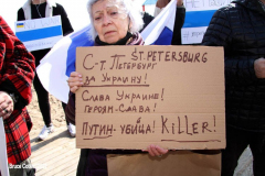 March 6, 2022  New York, 
Pro Ukrainian Rally in The "Little Odessa" neighborhood in Brighton Beach Brooklyn.
Protestors stand on the Riegelmann Boardwalk chanting "Close the Airspace" and for "Putin to get of of the Ukraine".