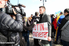 March 6, 2022  New York, 
Pro Ukrainian Rally in The "Little Odessa" neighborhood in Brighton Beach Brooklyn.
Protestors stand on the Riegelmann Boardwalk chanting "Close the Airspace" and for "Putin to get of of the Ukraine".