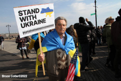 March 6, 2022  New York, 
Pro Ukrainian Rally in The "Little Odessa" neighborhood in Brighton Beach Brooklyn.
Protestors stand on the Riegelmann Boardwalk chanting "Close the Airspace" and for "Putin to get of of the Ukraine".