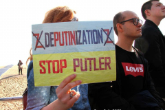 March 6, 2022  New York, 
Pro Ukrainian Rally in The "Little Odessa" neighborhood in Brighton Beach Brooklyn.
Protestors stand on the Riegelmann Boardwalk chanting "Close the Airspace" and for "Putin to get of of the Ukraine".