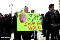 March 6, 2022  New York, 
Pro Ukrainian Rally in The "Little Odessa" neighborhood in Brighton Beach Brooklyn.
Protestors stand on the Riegelmann Boardwalk chanting "Close the Airspace" and for "Putin to get of of the Ukraine".