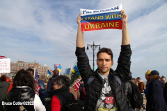 March 6, 2022  New York, 
Pro Ukrainian Rally in The "Little Odessa" neighborhood in Brighton Beach Brooklyn.
Protestors stand on the Riegelmann Boardwalk chanting "Close the Airspace" and for "Putin to get of of the Ukraine".