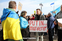 March 6, 2022  New York, 
Pro Ukrainian Rally in The "Little Odessa" neighborhood in Brighton Beach Brooklyn.
Protestors stand on the Riegelmann Boardwalk chanting "Close the Airspace" and for "Putin to get of of the Ukraine".