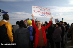 March 6, 2022  New York, 
Pro Ukrainian Rally in The "Little Odessa" neighborhood in Brighton Beach Brooklyn.
Protestors stand on the Riegelmann Boardwalk chanting "Close the Airspace" and for "Putin to get of of the Ukraine".