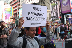Broadway Me Too March was outside of the Marquis Theater on April 8, 2022. The speakers from the march were Court Watson and Michael Martin.