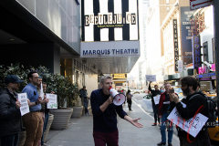 Broadway Me Too March was outside of the Marquis Theater on April 8, 2022. The speakers from the march were Court Watson and Michael Martin.