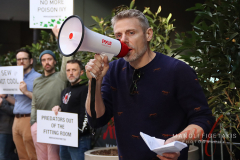 Broadway Me Too March was outside of the Marquis Theater on April 8, 2022. The speakers from the march were Court Watson and Michael Martin.