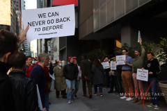 Broadway Me Too March was outside of the Marquis Theater on April 8, 2022. The speakers from the march were Court Watson and Michael Martin.